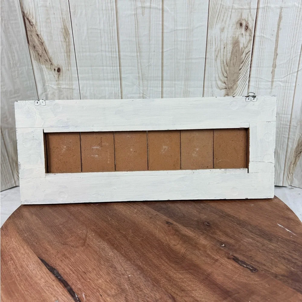 Rustic White Wall Hook Rack with Blue Folk Figure Tile Inlay